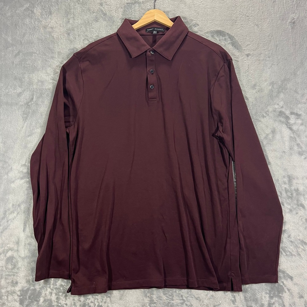 ROBERT BARAKETT Polo Long Sleeve Mens XL Deep Bordeaux Pima Cotton RB52559 Red